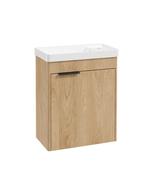 REED Wall Hung 55cm Single Door Cloakroom Vanity Unit Stillwater Alder &amp; Handle image