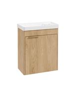 REED Wall Hung 55cm Single Door Cloakroom Vanity Unit Stillwater Alder &amp; Handle image