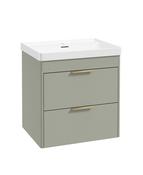REED Wall Hung 60cm Two Drawer Vanity Unit Lakeside Sage &amp; Basin &amp; Handles image