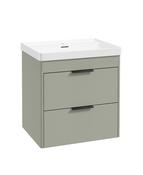 REED Wall Hung 60cm Two Drawer Vanity Unit Lakeside Sage &amp; Basin &amp; Handles image