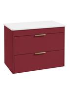 REED Wall Hung 80cm Two Drawer Countertop Vanity Unit Ruby Fern &amp; Handles image