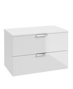 STOCKHOLM Wall Hung 80cm Two Drawer Countertop Unit Gloss White &amp; Handles image