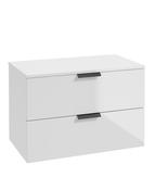 STOCKHOLM Wall Hung 80cm Two Drawer Countertop Unit Gloss White &amp; Handles image