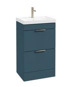 STOCKHOLM Floorstanding 50cm Two Drawer Unit Matt Ocean Blue &amp; Handles image