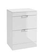 STOCKHOLM Floorstanding 60cm Two Drawer Countertop Unit Gloss White &amp; Handles image