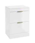 STOCKHOLM Floorstanding 60cm Two Drawer Countertop Unit Gloss White &amp; Handles image