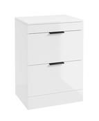 STOCKHOLM Floorstanding 60cm Two Drawer Countertop Unit Gloss White &amp; Handles image
