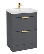 STOCKHOLM Floorstanding 60cm Two Drawer Unit Matt Midnight Grey &amp; Handles image