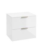 STOCKHOLM Wall Hung 60cm Two Drawer Countertop Unit Gloss White &amp; Handles image
