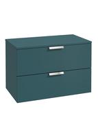 STOCKHOLM Wall Hung 80cm Two Drawer Countertop Unit Matt Ocean Blue &amp; Handles image