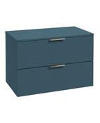 STOCKHOLM Wall Hung 80cm Two Drawer Countertop Unit Matt Ocean Blue &amp; Handles image