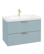 STOCKHOLM Wall Hung 80cm Two Drawer Unit Matt Morning Sky Blue &amp; Handles image