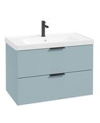 STOCKHOLM Wall Hung 80cm Two Drawer Unit Matt Morning Sky Blue &amp; Handles image