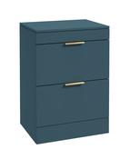 STOCKHOLM Floorstanding 60cm Two Drawer Countertop Unit Matt Ocean Blue &amp; Handles image
