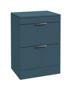 STOCKHOLM Floorstanding 60cm Two Drawer Countertop Unit Matt Ocean Blue &amp; Handles image