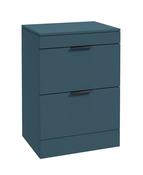 STOCKHOLM Floorstanding 60cm Two Drawer Countertop Unit Matt Ocean Blue &amp; Handles image