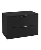 STOCKHOLM Wall Hung 80cm Two Drawer Countertop Unit Matt Black &amp; Handles image