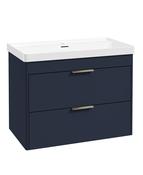 REED 80cm Wall Hung Two Drawer Vanity Unit Cobalt Night &amp; Basin &amp; Handles image