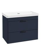 REED 80cm Wall Hung Two Drawer Vanity Unit Cobalt Night &amp; Basin &amp; Handles image