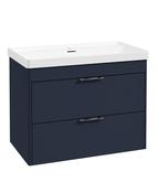 REED 80cm Wall Hung Two Drawer Vanity Unit Cobalt Night &amp; Basin &amp; Handles image