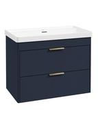 REED 80cm Wall Hung Two Drawer Vanity Unit Cobalt Night &amp; Basin &amp; Handles image