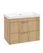 REED Wall Hung 80cm Two Drawer Vanity Unit Stillwater Alder &amp; Basin &amp; Handles image