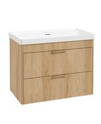 REED Wall Hung 80cm Two Drawer Vanity Unit Stillwater Alder &amp; Basin &amp; Handles image