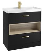 MALMO Floorstanding 80cm Two Drawer Unit Matt Black &amp; Handles image