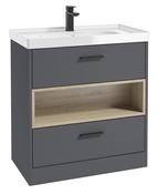 MALMO Floorstanding 80cm Two Drawer Unit Matt Midnight Grey &amp; Handles image