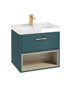 MALMO Wall Hung 60cm Single Drawer Unit Matt Ocean Blue &amp; Handle image