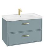 FINLAND Wall Hung 80cm Two Drawer Unit Matt Coral Green &amp; Handles image