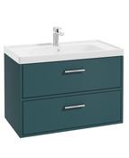FINLAND Wall Hung 80cm Two Drawer Unit Matt Ocean Blue &amp; Handles image