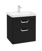FREYA Wall Hung 60cm Two Drawer Unit Matt Black &amp; Handles image