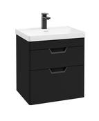 FREYA Wall Hung 60cm Two Drawer Unit Matt Black &amp; Handles image