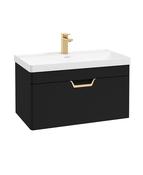 FREYA Wall Hung 80cm Single Drawer Unit Matt Black &amp; Handle image