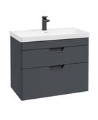 FREYA Wall Hung 80cm Two Drawer Unit Matt Night Sky Blue &amp; Handles image