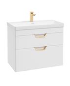 FREYA Wall Hung 80cm Two Drawer Unit Matt White &amp; Handles image