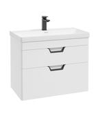 FREYA Wall Hung 80cm Two Drawer Unit Matt White &amp; Handles image