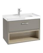 MALMO Wall Hung 80cm Single Drawer Unit Matt Khaki &amp; Chrome Handle image