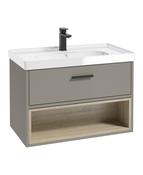 MALMO Wall Hung 80cm Single Drawer Unit Matt Khaki &amp; Chrome Handle image