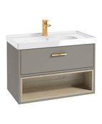 MALMO Wall Hung 80cm Single Drawer Unit Matt Khaki &amp; Chrome Handle image