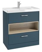 MALMO Floorstanding 80cm Two Drawer Unit Matt Ocean Blue &amp; Handles image