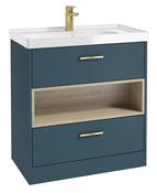 MALMO Floorstanding 80cm Two Drawer Unit Matt Ocean Blue &amp; Handles image
