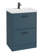 FINLAND Floorstanding 60cm Two Drawer Unit Matt Ocean Blue &amp; Handle image