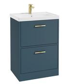 FINLAND Floorstanding 60cm Two Drawer Unit Matt Ocean Blue &amp; Handle image
