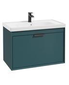 FJORD Wall Hung 80cm Two Drawer Unit Matt Ocean Blue &amp; Handle image