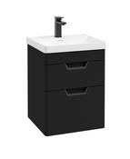 FREYA Wall Hung 50cm Two Drawer Unit Matt Black &amp; Handles image