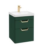 FREYA Wall Hung 50cm Two Drawer Unit Matt Wreath Green &amp; Handles image
