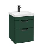 FREYA Wall Hung 50cm Two Drawer Unit Matt Wreath Green &amp; Handles image