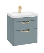 FREYA Wall Hung 60cm Two Drawer Unit Matt Coral Green &amp; Handles image